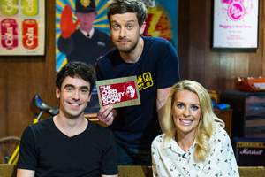 The Chris Ramsey Show. Image shows from L to R: Adam Hess, Chris Ramsey, Sara Pascoe. Copyright: Avalon Television