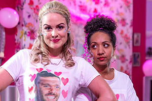 The Tuckers. Image shows left to right: Lush (Kimberley Nixon), Natalie Tucker (Alexandria Riley)