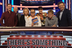 There's Something About Movies. Image shows from L to R: Sean Bean, Tom Allen, Jennifer Saunders, Alan Carr, Suzi Ruffell, Josh Widdicombe, Michael Sheen