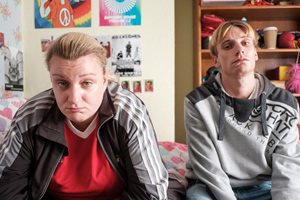 This Country. Image shows from L to R: Kerry Mucklowe (Daisy May Cooper), Lee 'Kurtan' Mucklowe (Charlie Cooper). Copyright: BBC