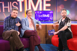 This Time With Alan Partridge. Image shows from L to R: Simon Denton (Tim Key), Alan Partridge (Steve Coogan), Tommy Chaucer (Seb Cardinal). Copyright: Baby Cow Productions