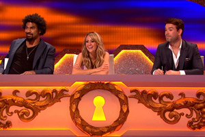 Through The Keyhole. Image shows from L to R: David Haye, Samia Smith, Dave Berry. Copyright: Talkback