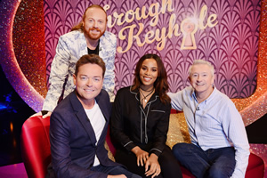 Through The Keyhole. Image shows from L to R: Stephen Mulhern, Leigh Francis, Rochelle Humes, Louis Walsh. Copyright: Talkback