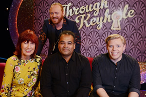 Through The Keyhole. Image shows from L to R: Janet Street-Porter, Leigh Francis, Krishnan Guru-Murthy, Rob Beckett. Copyright: Talkback