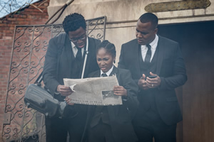 Timewasters. Image shows from L to R: Nick (Daniel Lawrence Taylor), Lauren (Adelayo Adedayo), Jason (Kadiff Kirwan). Copyright: Big Talk Productions