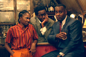 Timewasters. Image shows from L to R: Lauren (Adelayo Adedayo), Nick (Daniel Lawrence Taylor), Jason (Kadiff Kirwan). Copyright: Big Talk Productions