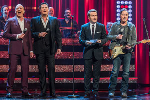 Tonight At The London Palladium. Image shows from L to R: Peter Cox, Tony Hadley, Bradley Walsh, Richard Drummie. Copyright: ITV Studios