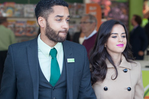 Trollied. Image shows from L to R: Daniel (Samuel Anderson), Holly (Georgia May Foote). Copyright: Roughcut Television