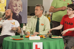 Trollied. Image shows from L to R: Colin (Carl Rice), Brian (Stephen Tompkinson), Harry (Jack Carroll). Copyright: Roughcut Television