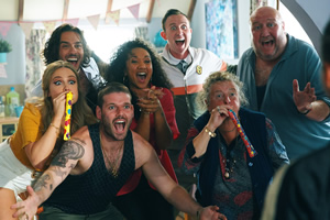 The Tuckers. Image shows from L to R: Lush (Kimberley Nixon), Roberto (Francois Pandolfo), Bobby Tucker (Ben McGregor), Natalie Tucker (Alexandria Riley), Billy Tucker (Joshua McCord), Peggy Tucker (Lynn Hunter), Glyn Tucker (Steve Speirs)