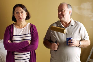 Two Doors Down. Image shows from L to R: Beth (Arabella Weir), Eric (Alex Norton). Copyright: BBC
