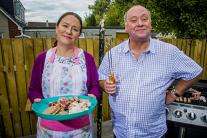 Two Doors Down. Image shows from L to R: Beth (Arabella Weir), Eric (Alex Norton). Copyright: BBC