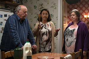 Two Doors Down. Image shows left to right: Eric (Alex Norton), Beth (Arabella Weir), Christine (Elaine C. Smith)