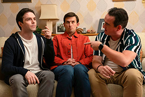 Two Doors Down. Image shows left to right: Ian (Jamie Quinn), Gordon (Kieran Hodgson), Darren (Mark Prendergast)