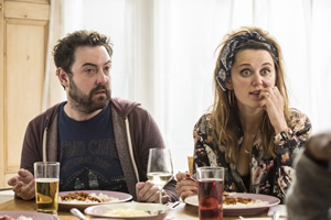 Uncle. Image shows from L to R: Andy (Nick Helm), Jasmine (Emily Bevan). Copyright: Baby Cow Productions