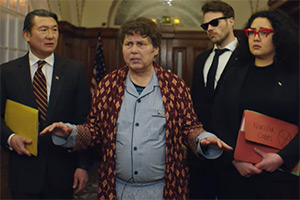 Unhinged. Image shows left to right: Chief of Staff (Rick Kiesewetter), President (Rich Fulcher), Secret Service (Chris Anastasi), Staffer (Erika Ehler)