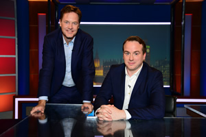 Unspun With Matt Forde. Image shows from L to R: Nick Clegg, Matt Forde. Copyright: Avalon Television