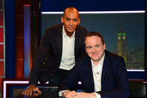 Unspun With Matt Forde. Image shows from L to R: Chuka Umunna, Matt Forde. Copyright: Avalon Television