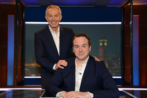 Unspun With Matt Forde. Image shows from L to R: Tony Blair, Matt Forde. Copyright: Avalon Television