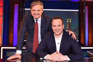 Unspun With Matt Forde. Image shows from L to R: John Woodcock, Matt Forde. Copyright: Avalon Television