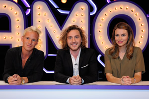 Virtually Famous. Image shows from L to R: Jamie Laing, Seann Walsh, Ellie Taylor. Copyright: Talkback / Hungry Bear Media