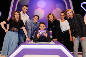 Virtually Famous. Image shows from L to R: Cariad Lloyd, Rylan Clark-Neal, Chris Stark, Kevin McHale, Seann Walsh, Jennifer Metcalfe, Bobby Mair. Copyright: Talkback / Hungry Bear Media