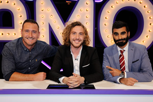 Virtually Famous. Image shows from L to R: Will Mellor, Seann Walsh, Tez Ilyas. Copyright: Talkback / Hungry Bear Media