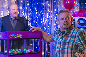 Warren. Image shows from L to R: Owen (Martin Walsh), Warren Thompson (Martin Clunes). Copyright: Hat Trick Productions