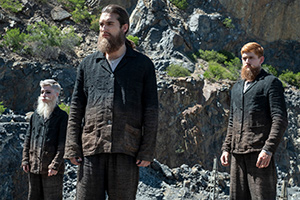 The Watch. Image shows from L to R: Corporal Angua (Marama Corlett), Constable Cheery (Jo Eaton-Kent), Constable Carrot (Adam Hugill)