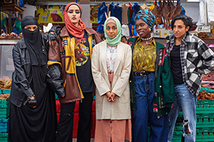 We Are Lady Parts. Image shows from L to R: Momtaz (Lucie Shorthouse), Ayesha (Juliette Motamed), Amina (Anjana Vasan), Bisma (Faith Omole), Saira (Sarah Kameela Impey). Copyright: Working Title Films