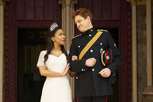 The Windsors. Image shows from L to R: Meghan Markle (Kathryn Drysdale), Harry (Richard Goulding). Copyright: Noho Film and TV