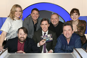 Would I Lie To You?. Image shows from L to R: Gabby Logan, David Mitchell, Steve Backshall, Rob Brydon, Bob Mortimer, Lee Mack, Katherine Parkinson. Copyright: Zeppotron