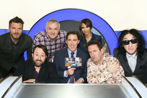 Would I Lie To You?. Image shows from L to R: Rick Edwards, David Mitchell, Greg Davies, Rob Brydon, Alex Jones, Lee Mack, John Cooper Clarke. Copyright: Zeppotron