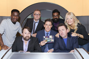 Would I Lie To You?. Image shows from L to R: Tinchy Stryder, David Mitchell, Jack Dee, Rob Brydon, Romesh Ranganathan, Lee Mack, Gaby Roslin. Copyright: Zeppotron