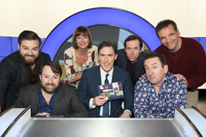 Would I Lie To You?. Image shows from L to R: Alex Brooker, David Mitchell, Doon Mackichan, Rob Brydon, Ben Miller, Lee Mack, Henning Wehn. Copyright: Zeppotron