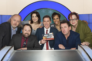 Would I Lie To You?. Image shows from L to R: Bill Bailey, David Mitchell, Ruth Jones, Rob Brydon, Kelly Holmes, Lee Mack, Jo Brand. Copyright: Zeppotron