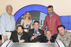 Would I Lie To You?. Image shows from L to R: John Simpson, David Mitchell, Katherine Ryan, Rob Brydon, Warwick Davis, Hugh Dennis, Lee Mack. Copyright: Zeppotron