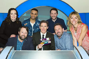 Would I Lie To You?. Image shows from L to R: Olivia Colman, David Mitchell, Aston Merrygold, Rob Brydon, Jon Richardson, Lee Mack, Michaela Strachan. Copyright: Zeppotron