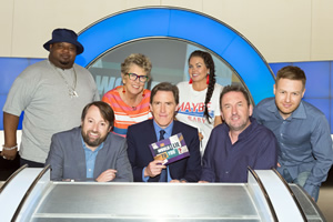 Would I Lie To You?. Image shows from L to R: Big Narstie, David Mitchell, Prue Leith, Rob Brydon, Scarlett Moffatt, Lee Mack, Tomasz Schafernaker. Copyright: Zeppotron