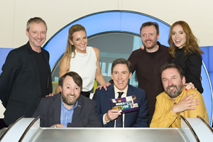 Would I Lie To You?. Image shows from L to R: John Simm, David Mitchell, Gabby Logan, Rob Brydon, Chris McCausland, Lee Mack, Angela Scanlon. Copyright: Zeppotron