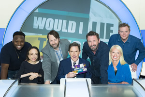 Would I Lie To You?. Image shows from L to R: Samson Kayo, Liz Carr, David Mitchell, Rob Brydon, Lee Mack, Anneka Rice, Miles Jupp. Copyright: Zeppotron