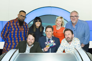 Would I Lie To You?. Image shows from L to R: Guz Khan, David Mitchell, Claudia Winkleman, Rob Brydon, Lucy Worsley, Lee Mack, Greg Davies. Copyright: Zeppotron