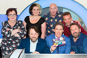 Would I Lie To You?. Image shows from L to R: Jo Brand, David Mitchell, Kiri Pritchard-McLean, Simon Day, Rob Brydon, Henning Wehn, Lee Mack. Copyright: Zeppotron