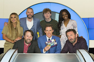 Would I Lie To You?. Image shows from L to R: Dani Dyer, David Mitchell, Fred Sirieix, James Acaster, Rob Brydon, Oti Mabuse, Lee Mack. Copyright: Zeppotron