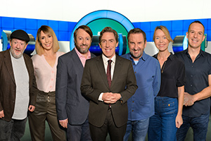 Would I Lie To You?. Image shows from L to R: Johnny Vegas, Alex Jones, David Mitchell, Rob Brydon, Lee Mack, Anna Maxwell Martin, Martin Lewis. Copyright: Zeppotron