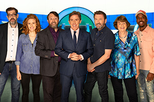 Would I Lie To You?. Image shows from L to R: Richard Osman, Sarah Kendall, David Mitchell, Rob Brydon, Lee Mack, Pam Ayres, Kiell Smith-Bynoe