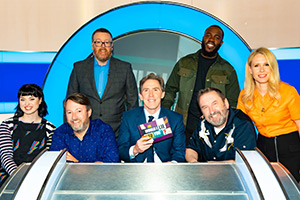 Would I Lie To You?. Image shows left to right: Abby Cook, David Mitchell, Frankie Boyle, Rob Brydon, Mo Gilligan, Lee Mack, Lucy Beaumont