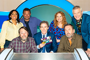 Would I Lie To You?. Image shows left to right: Shazia Mirza, David Mitchell, Craig Charles, Rob Brydon, Amy Gledhill, Lee Mack, Jeremy Vine