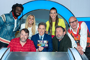 Would I Lie To You?. Image shows left to right: Kojey Radical, David Mitchell, Stacey Solomon, Rob Brydon, Jill Scott, Lee Mack, Harry Hill