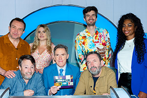 Would I Lie To You?. Image shows left to right: Eddie Marsan, David Mitchell, Harriet Kemsley, Rob Brydon, Ivo Graham, Lee Mack, Kadeena Cox